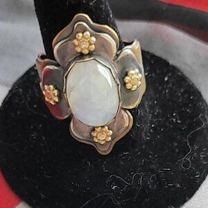 Rainbow Moonstone Lotus Ring Adjustable